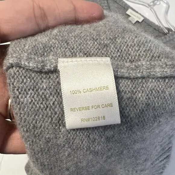Garnet Hill Sz M Cashmere Pointelle Detail Pullover Sweater Gray