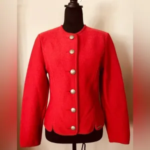 Geiger Boiled New Pure Laine Wool Jacket Blazer Red Austria Dead Stock EU34/US4