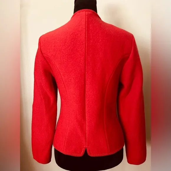 Geiger Boiled New Pure Laine Wool Jacket Blazer Red Austria Dead Stock EU34/US4