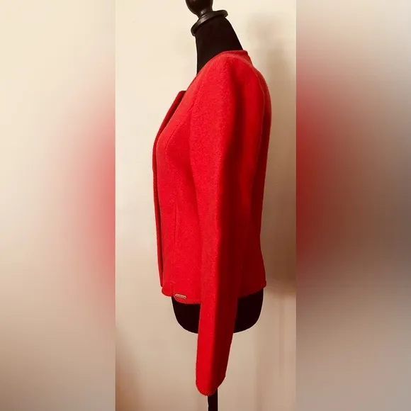 Geiger Boiled New Pure Laine Wool Jacket Blazer Red Austria Dead Stock EU34/US4