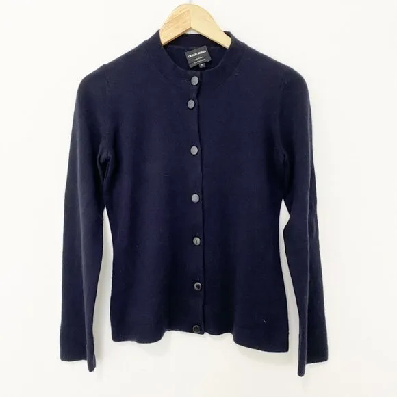Giorgio Armani Navy Cashmere Button Sweater Sz 40