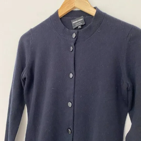 Giorgio Armani Navy Cashmere Button Sweater Sz 40