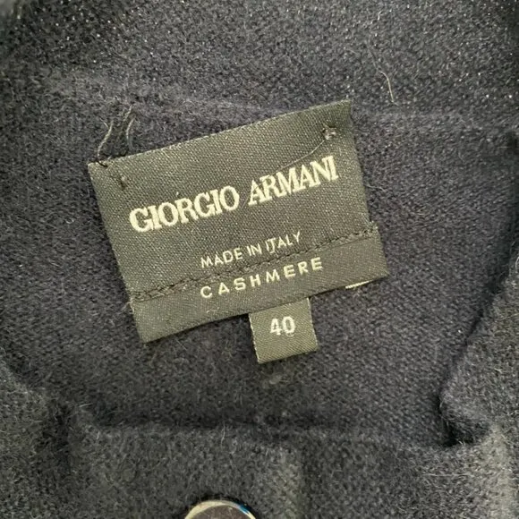 Giorgio Armani Navy Cashmere Button Sweater Sz 40