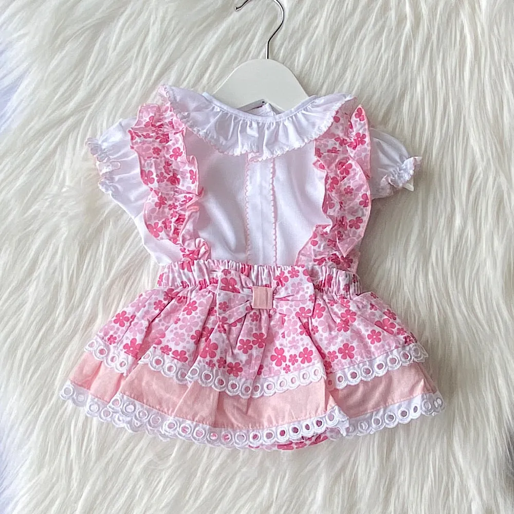 Girls White and pink floral romper/dress