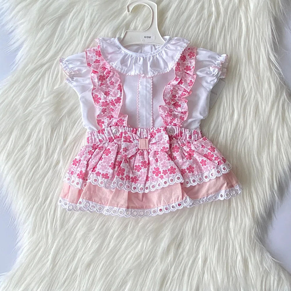 Girls White and pink floral romper/dress