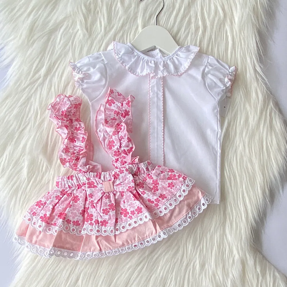 Girls White and pink floral romper/dress