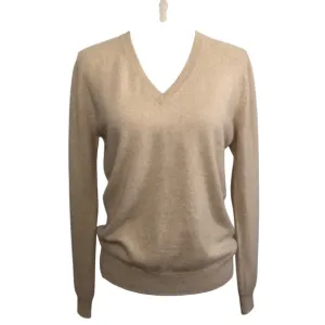 Gobi Organic Mongolian Cashmere V-Neck Sweater Pullover Tan Size Small