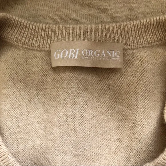 Gobi Organic Mongolian Cashmere V-Neck Sweater Pullover Tan Size Small