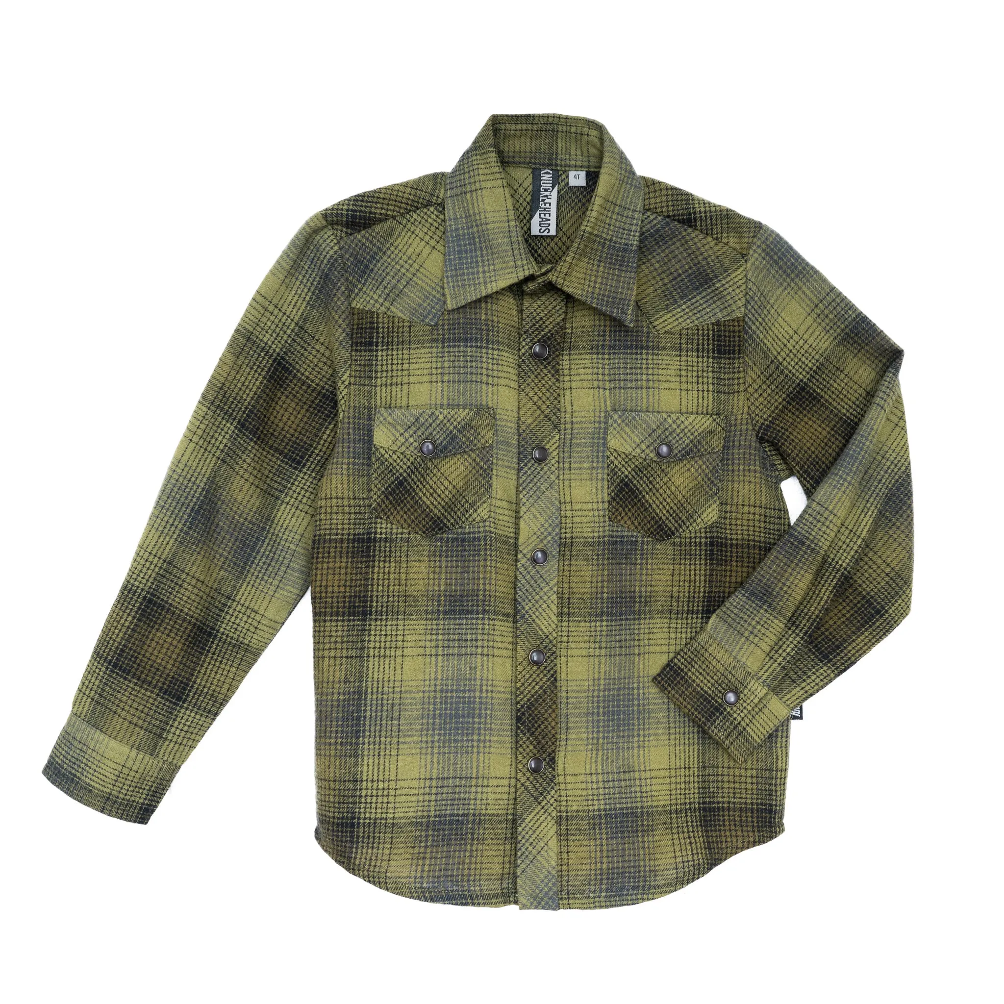 Green Plaid Knuckleheads Long Sleeve Rockabilly Shirt