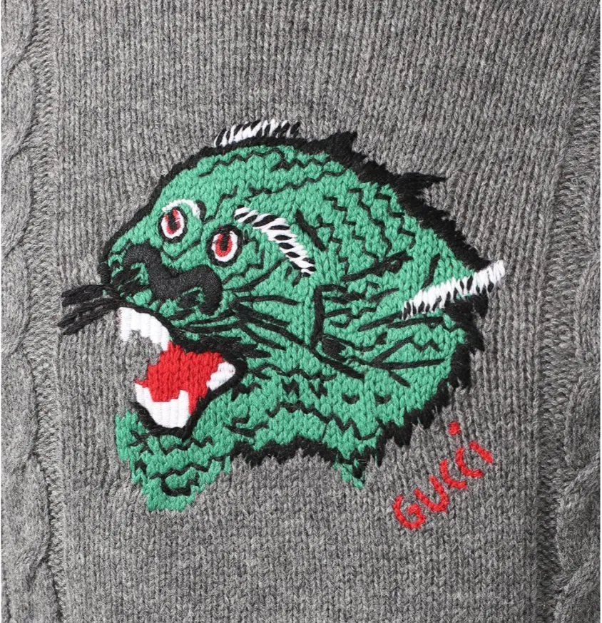 Gucci Panther Embroidered Knit Sweater in Gray