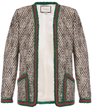 Gucci Size 38 Web Blazer Tweed Jacket Black Ivory 610060 Zacck 5g94