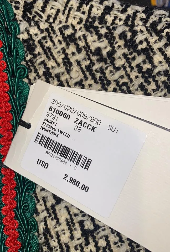 Gucci Size 38 Web Blazer Tweed Jacket Black Ivory 610060 Zacck 5g94