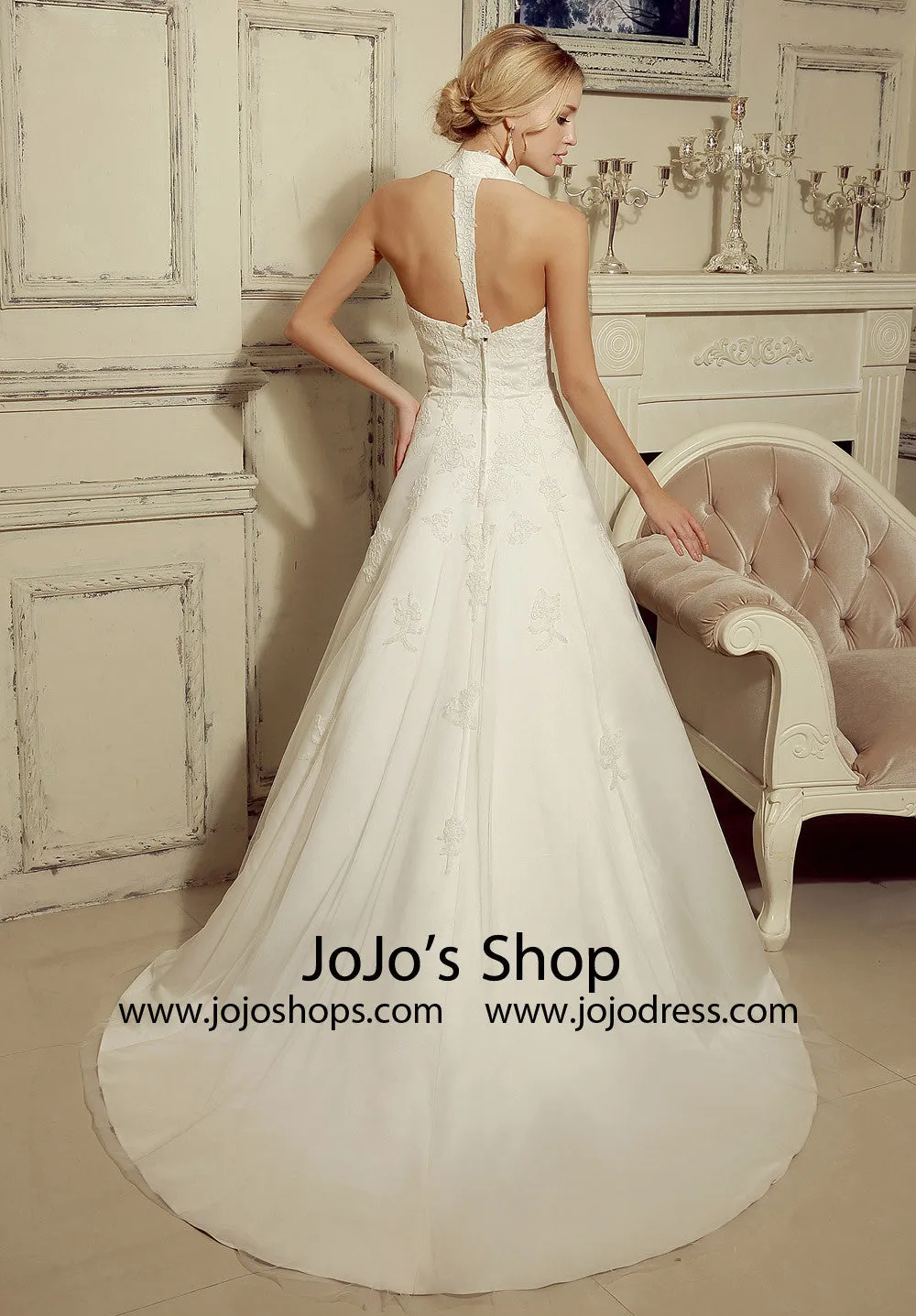 Halter Neck A-line Lace Wedding Dress | HL1019