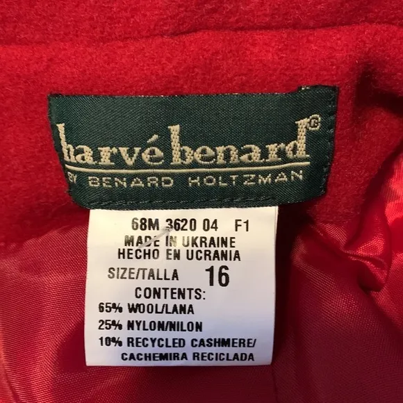 Harvé Bernard wool cashmere holiday red one button classic blazer jacket size 16