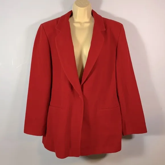 Harvé Bernard wool cashmere holiday red one button classic blazer jacket size 16