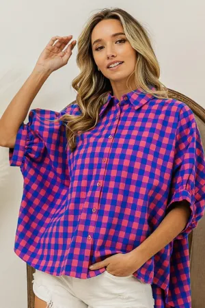 Hazel Blues® |  BiBi Plaid Button Up Dolman Sleeve Shirt