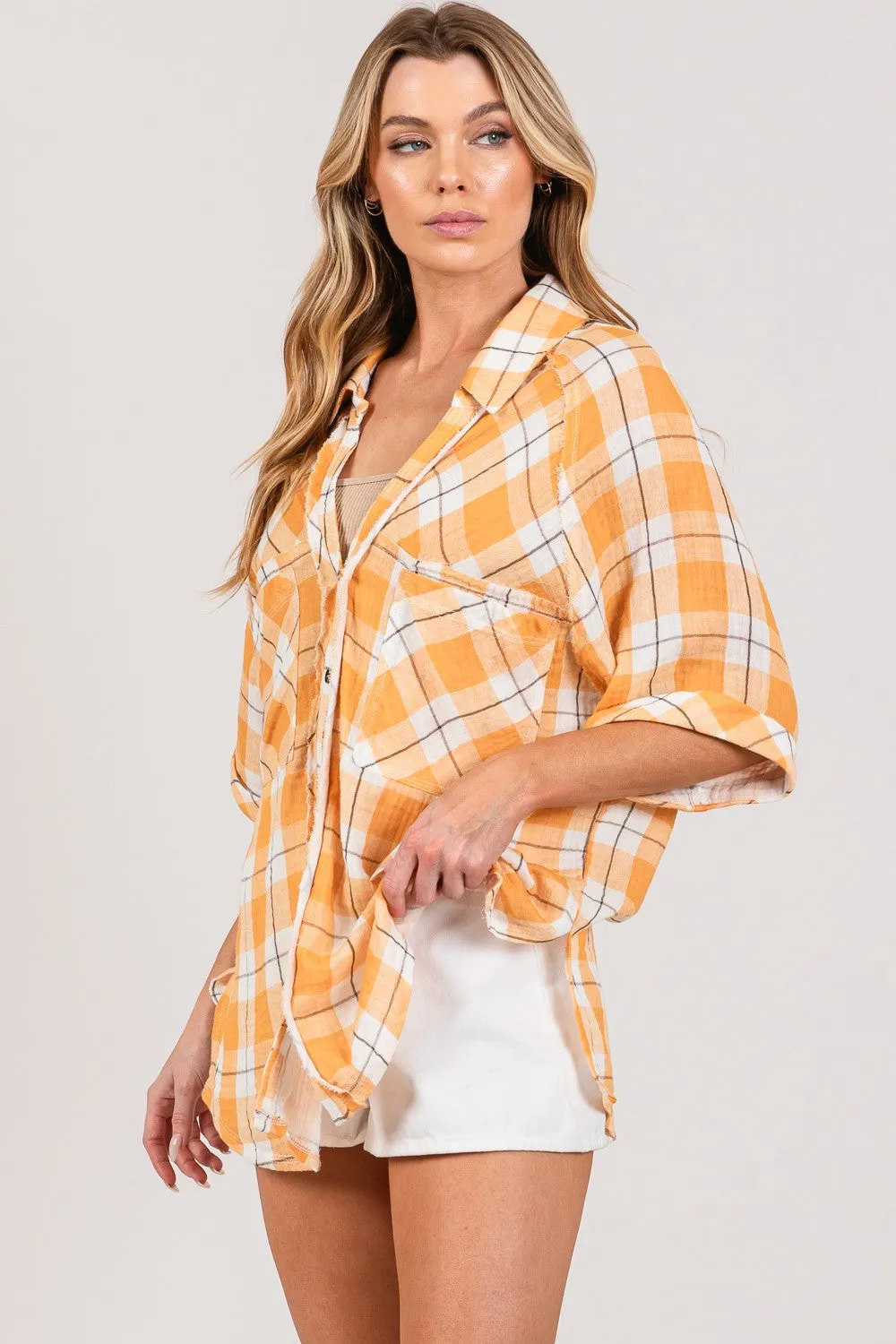 Hazel Blues® |  SAGE   FIG Plaid Button Up Side Slit Shirt