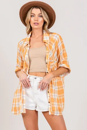 Hazel Blues® |  SAGE   FIG Plaid Button Up Side Slit Shirt