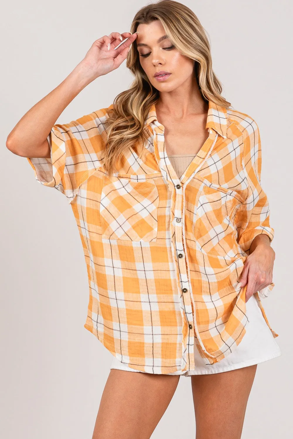 Hazel Blues® |  SAGE   FIG Plaid Button Up Side Slit Shirt