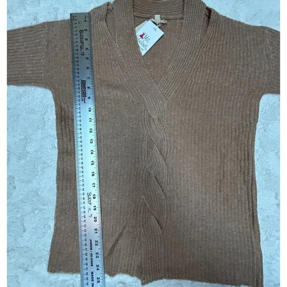 Hem &amp; Thread Womens More Than Ever Cable Knit Sweater Pullover Brown Small New