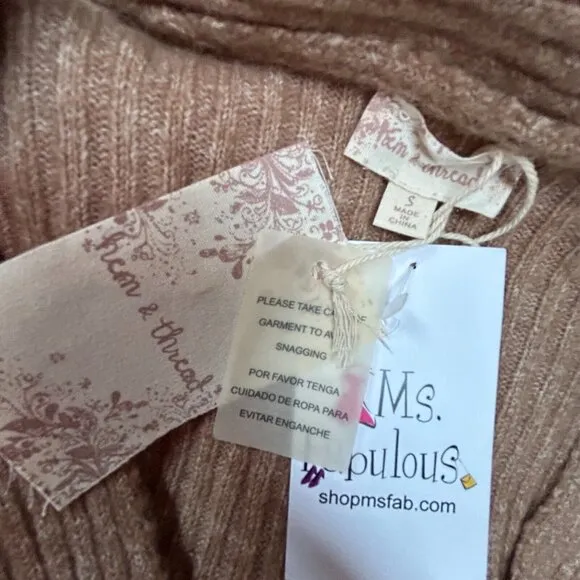 Hem &amp; Thread Womens More Than Ever Cable Knit Sweater Pullover Brown Small New