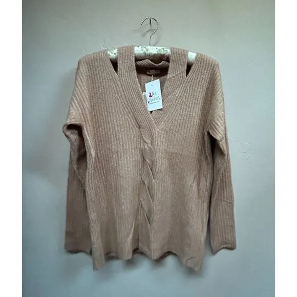 Hem &amp; Thread Womens More Than Ever Cable Knit Sweater Pullover Brown Small New