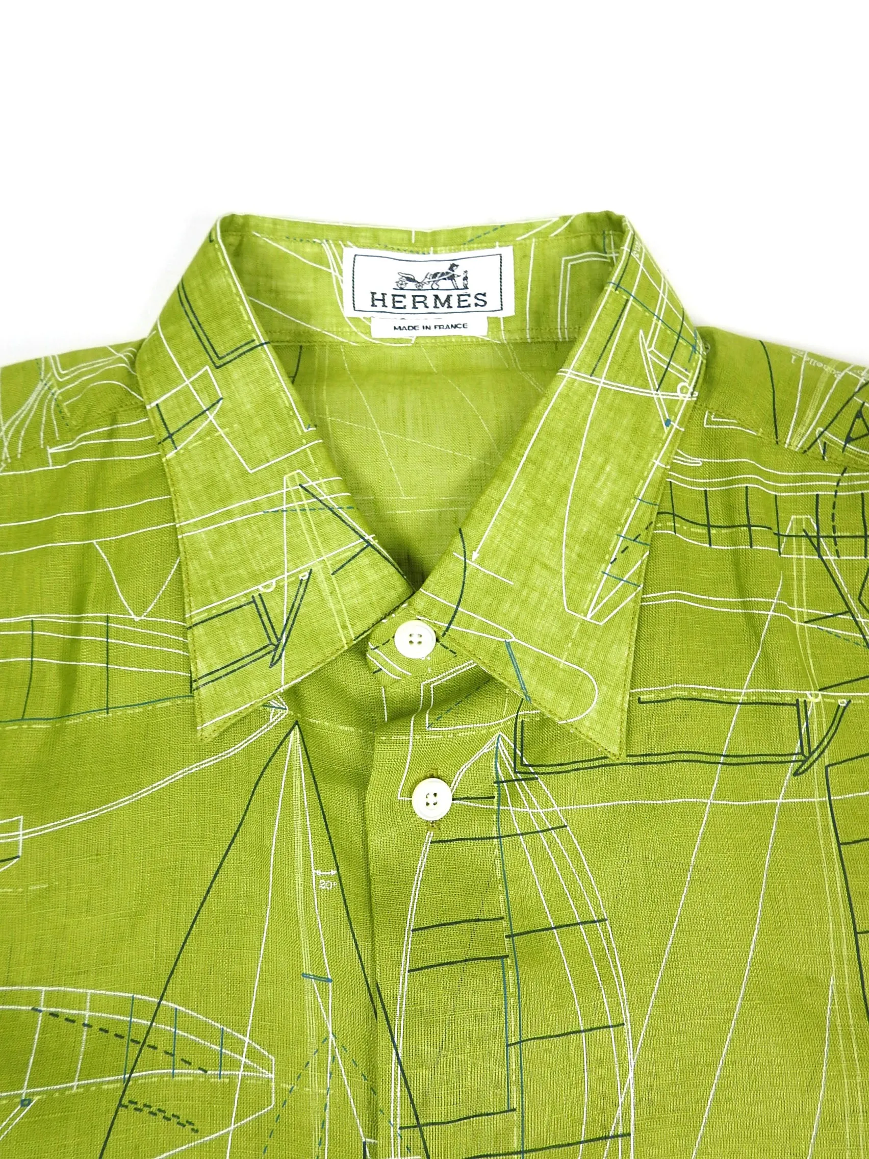 Hermes Graphic Linen Shirt Size 41 || 16