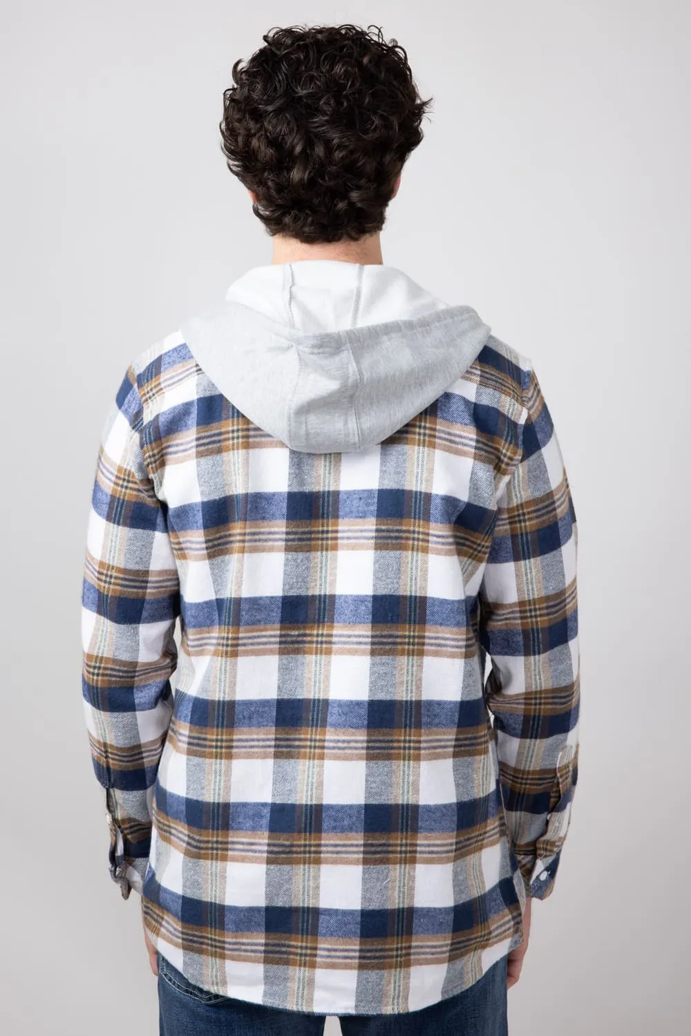 Hooded Plaid Flannel Shirt for Men in Ecru | TQ8299GL-ECRU
