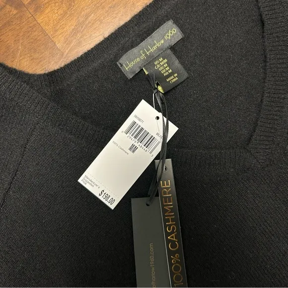 House of Harlow 1960 100% Cashmere Boxy V Neck Short Sleeve Sweater Black Size M