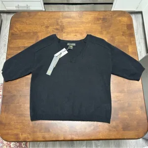 House of Harlow 1960 100% Cashmere Boxy V Neck Short Sleeve Sweater Black Size M