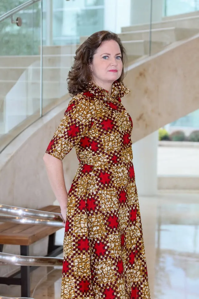 Ibadan Dress - Shirt Dress in Red & Gold