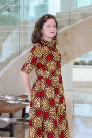 Ibadan Dress - Shirt Dress in Red & Gold