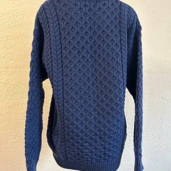 Inis Crafts LARGE Fisherman’s Cable knit blue merino wool sweater Ireland