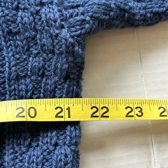 Inis Crafts LARGE Fisherman’s Cable knit blue merino wool sweater Ireland