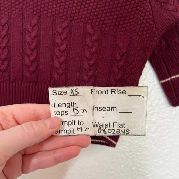 Intimately Free People Burgundy Cable Knit Cropped Varsity Collegiate Sweater XS