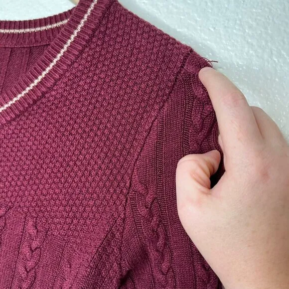 Intimately Free People Burgundy Cable Knit Cropped Varsity Collegiate Sweater XS
