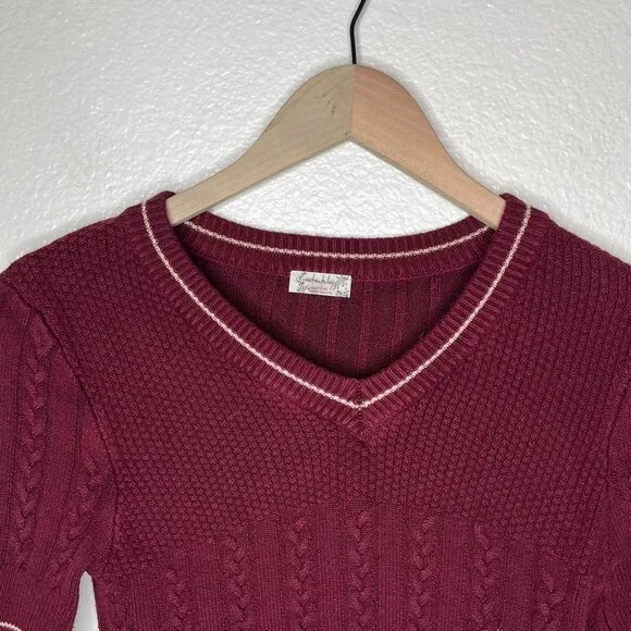 Intimately Free People Burgundy Cable Knit Cropped Varsity Collegiate Sweater XS