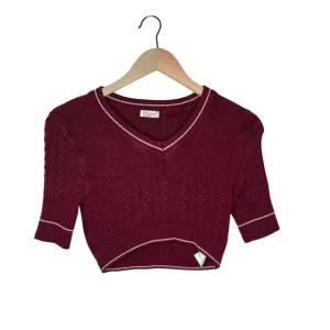 Intimately Free People Burgundy Cable Knit Cropped Varsity Collegiate Sweater XS