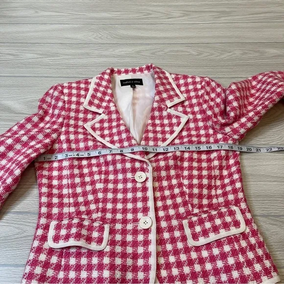 Isabel &amp; Nina Pink White Tweed Blazer Skirt Set Coquette Chic Women’s size 8