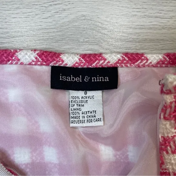 Isabel &amp; Nina Pink White Tweed Blazer Skirt Set Coquette Chic Women’s size 8