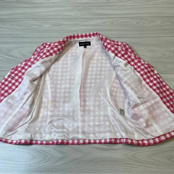 Isabel &amp; Nina Pink White Tweed Blazer Skirt Set Coquette Chic Women’s size 8