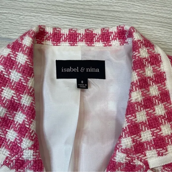 Isabel &amp; Nina Pink White Tweed Blazer Skirt Set Coquette Chic Women’s size 8