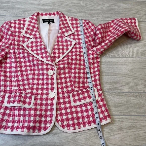 Isabel &amp; Nina Pink White Tweed Blazer Skirt Set Coquette Chic Women’s size 8