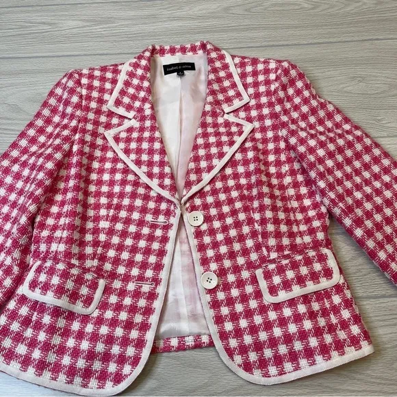 Isabel &amp; Nina Pink White Tweed Blazer Skirt Set Coquette Chic Women’s size 8