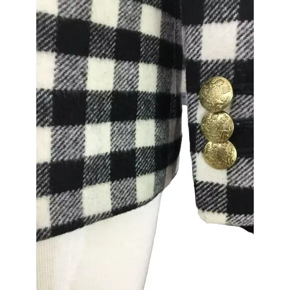 J. Crew Blazer Womens sz 0 Buffalo Check Wool Black White Gold Buttons Classic