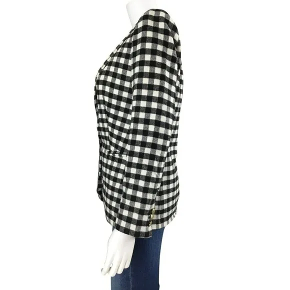 J. Crew Blazer Womens sz 0 Buffalo Check Wool Black White Gold Buttons Classic