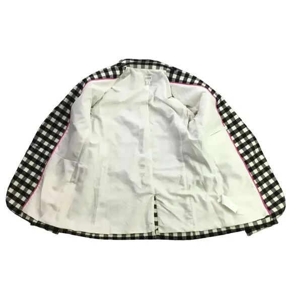 J. Crew Blazer Womens sz 0 Buffalo Check Wool Black White Gold Buttons Classic