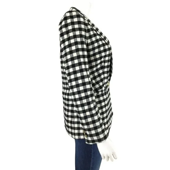 J. Crew Blazer Womens sz 0 Buffalo Check Wool Black White Gold Buttons Classic