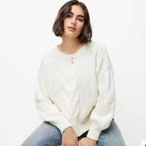 J Crew Cable Knit Balloon Sleeve Sweater Size XL
