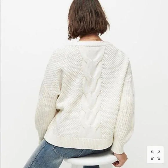 J Crew Cable Knit Balloon Sleeve Sweater Size XL
